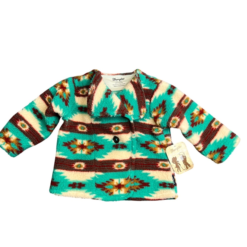 Wrangler Kids 12M Southwestern Sherpa Fleece Jacket Teal Brown 112353055 NEW